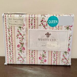 Shabby Chic Queen Sheet Set - Pink and White Stripes